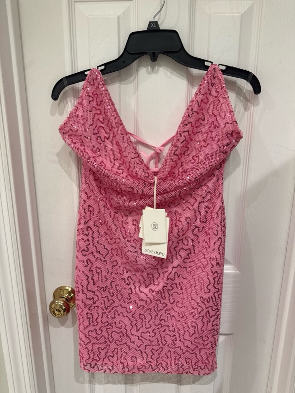 Peppermayo Hot Pink Sequin Cowl-Back Mini Dress